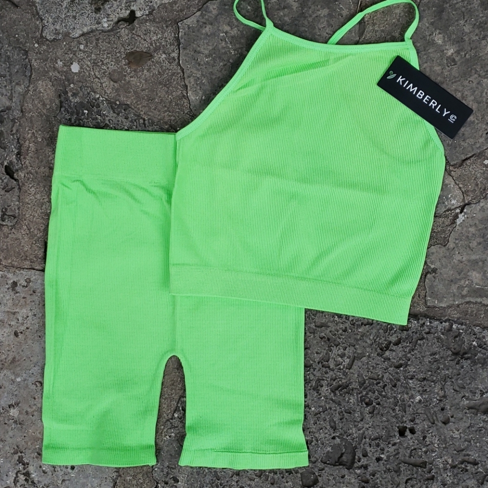 Nylon Ribbed Seamless Racerback Tank & Bike Shorts